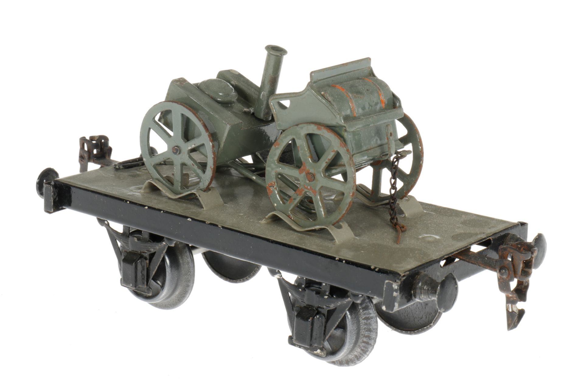Märklin Militär-Plattformwagen 1925/8400/9, S 1, HL, mit Protze und Feldküche, LS und gealterter - Bild 2 aus 4