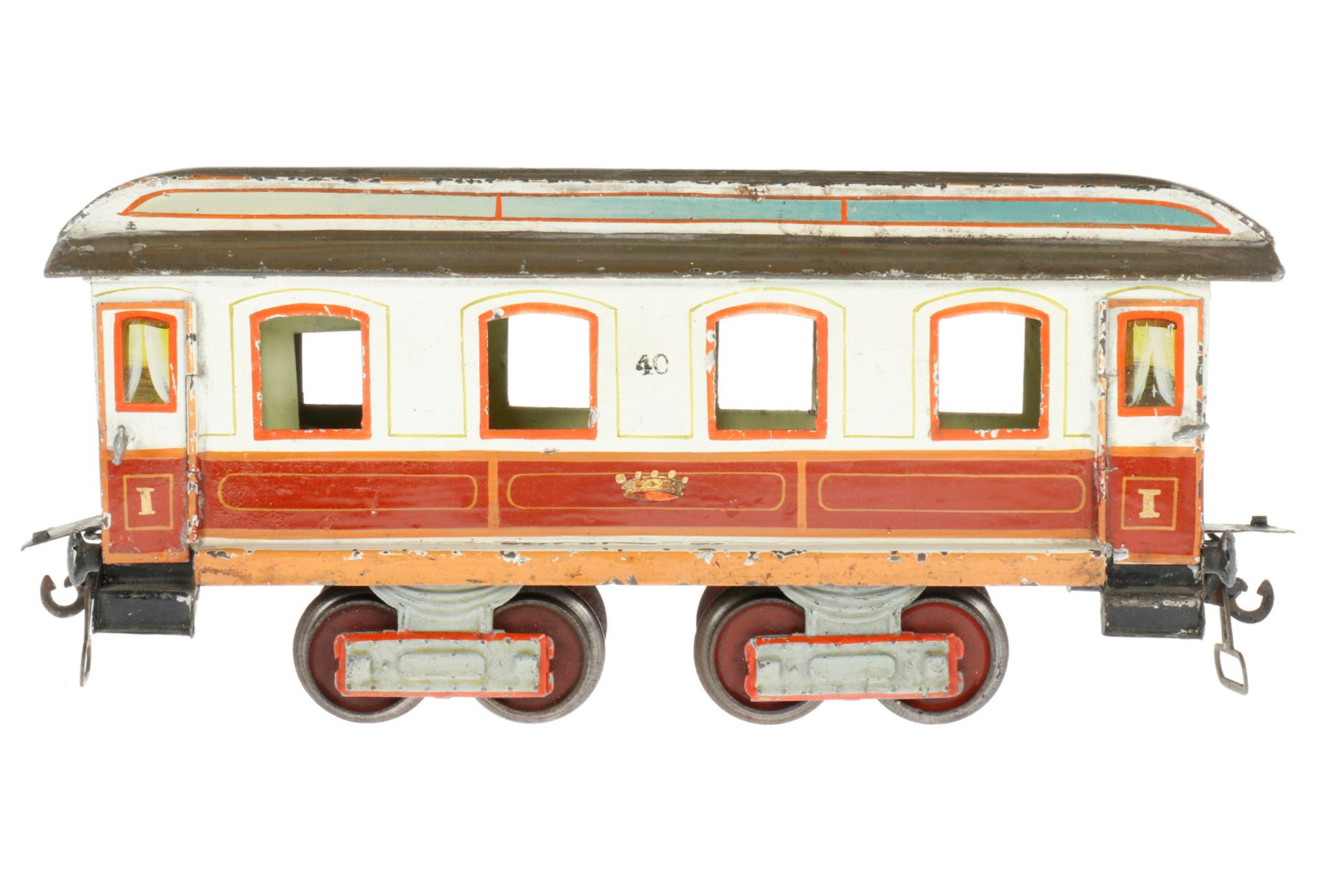 Märklin Schlafwagen “40“ 1843 K, S 1, uralt, braun/weiß, HL, mit Inneneinrichtung (Betten und