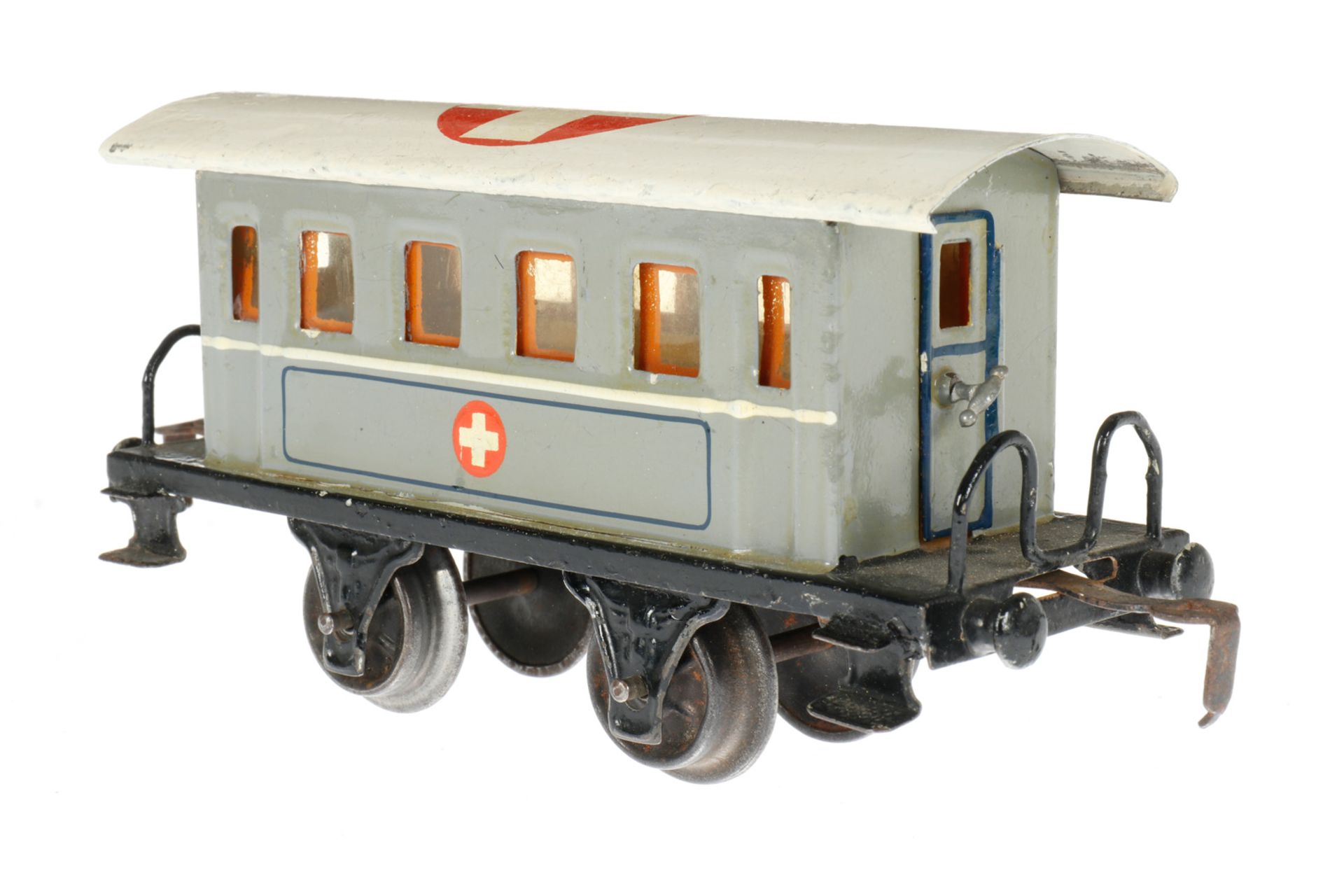 Märklin Sanitätswagen 1828, S 0, HL, mit 4 AT, ohne Einrichtung, versch. Ausbesserungen, LS und - Image 2 of 5