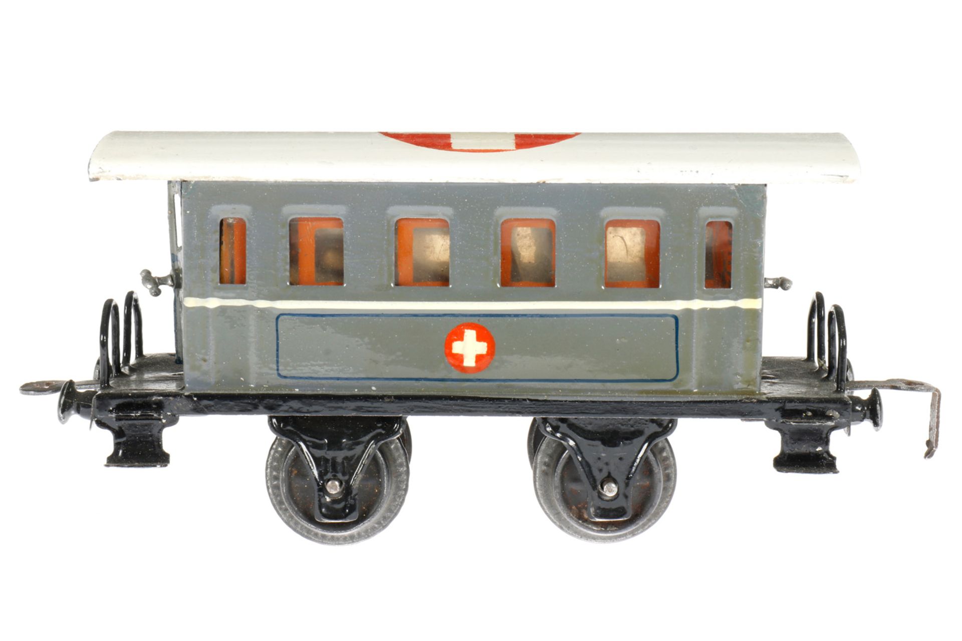 Märklin Sanitätswagen 1828 P, S 0, HL, mit Inneneinrichtung, 2 Bahren und versch. Figuren, 4 AT,