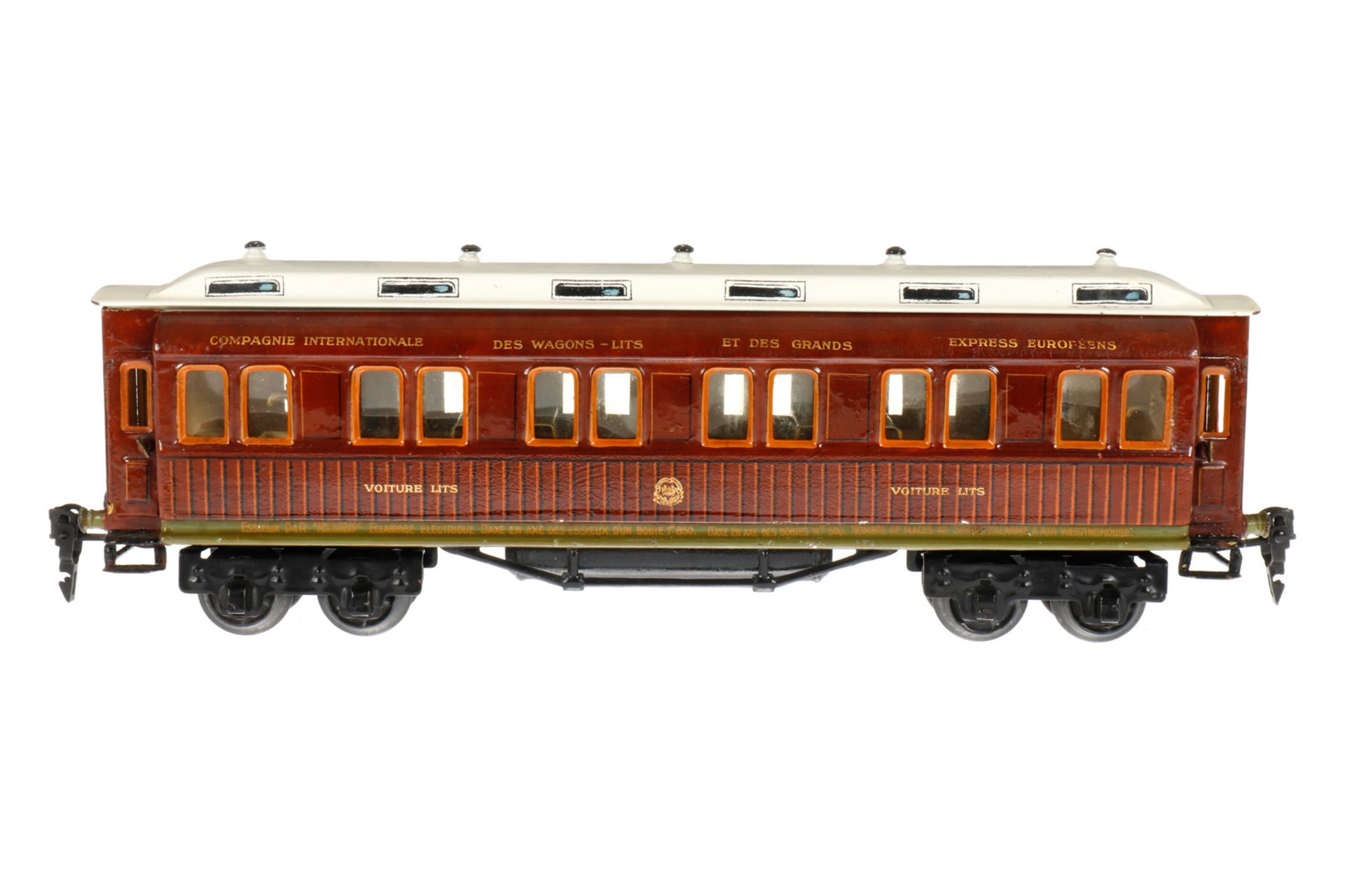 Märklin französischer Schlafwagen 1947 G, S 0, HL, mit Inneneinrichtung und 4 AT, min. Austupfungen,