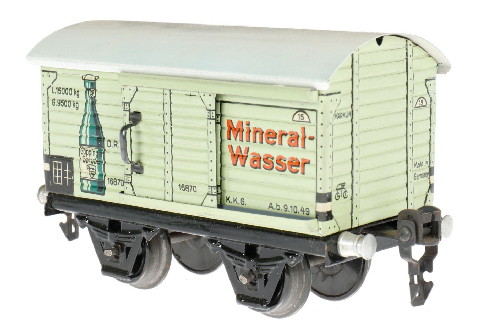 Märklin Mineralwasserwagen 1687, S 0, CL, mit 1 ST, LS und gealterter Lack, L 13, im leicht besch. - Bild 2 aus 5