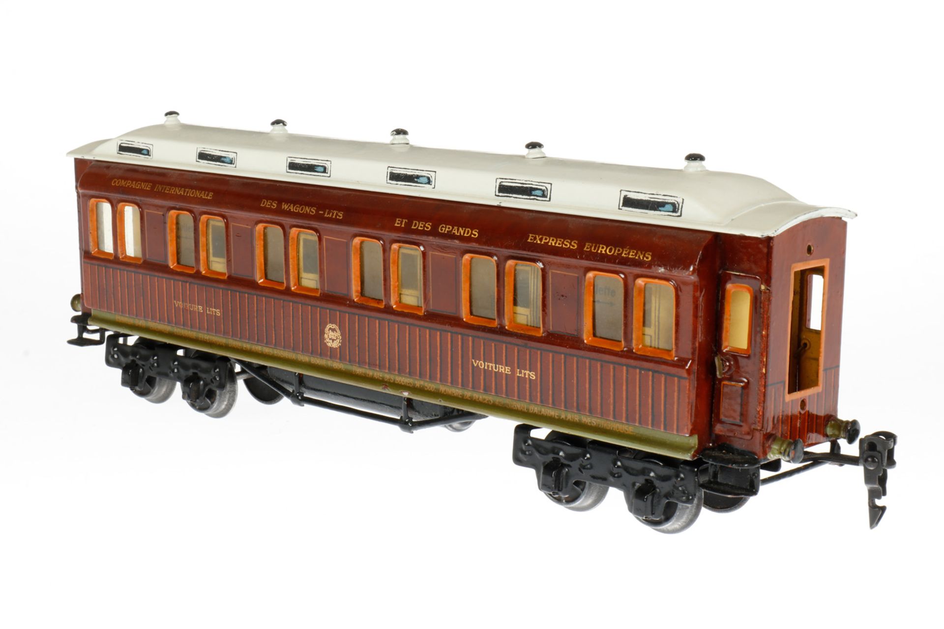 Märklin französischer Schlafwagen 1947 G, S 0, HL, mit Inneneinrichtung und 4 AT, min. Austupfungen, - Image 3 of 5