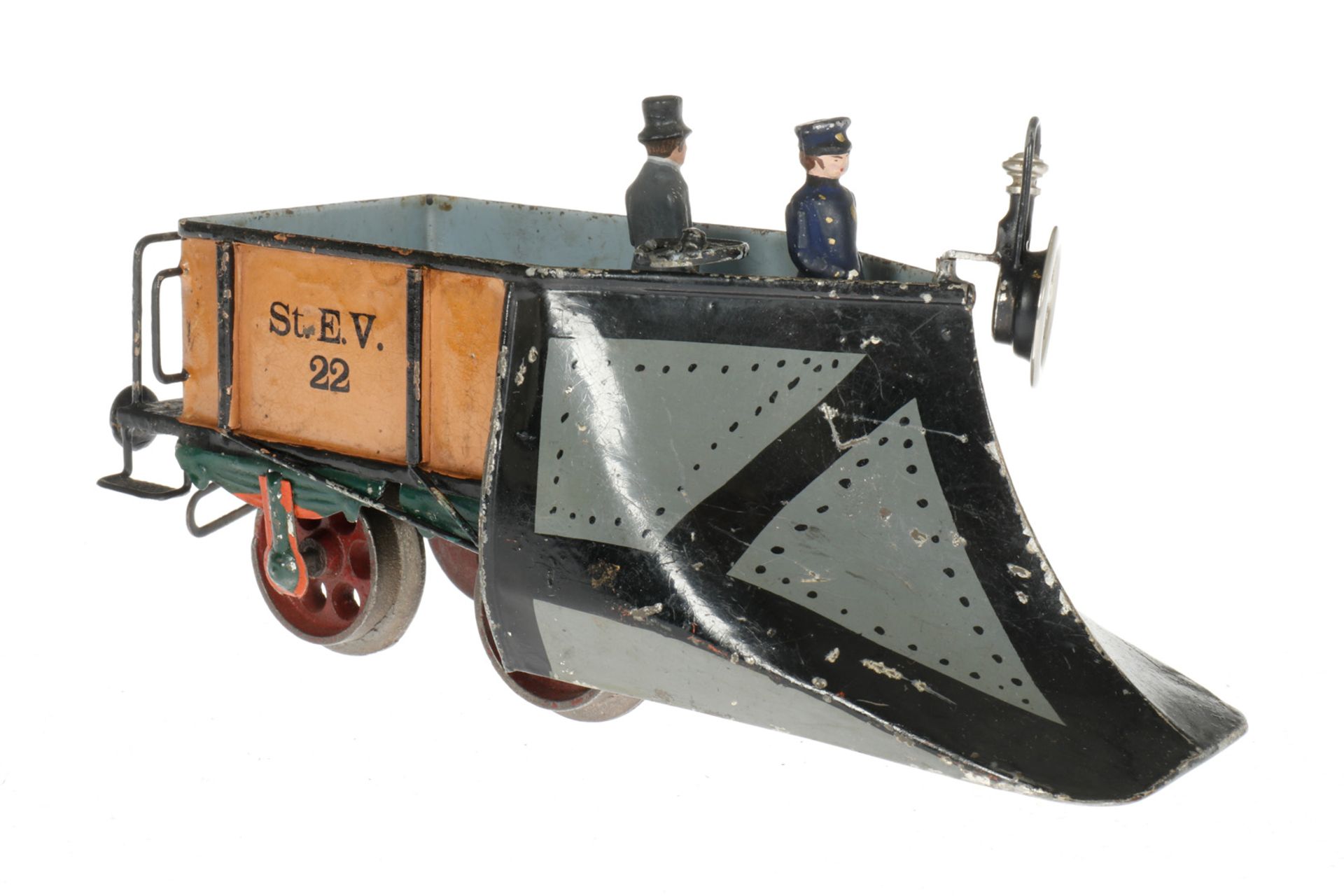 Märklin Schneepflug 1888, S 2, uralt, HL, mit Gussrädern und Bügelkupplung, Laterne und Figuren - Bild 3 aus 5
