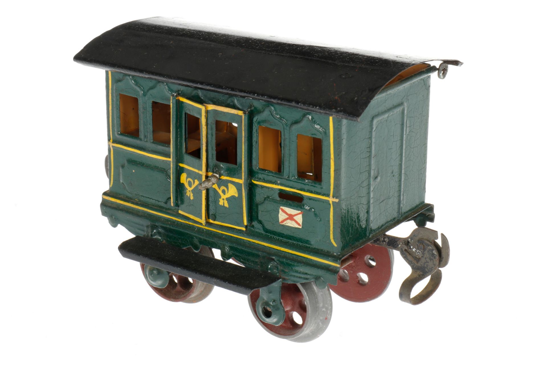 Märklin Postwagen 1802, S 1, uralt, HL, mit Inneneinrichtung, 2 DT, Gussrädern und Ringkupplungen, - Bild 3 aus 5