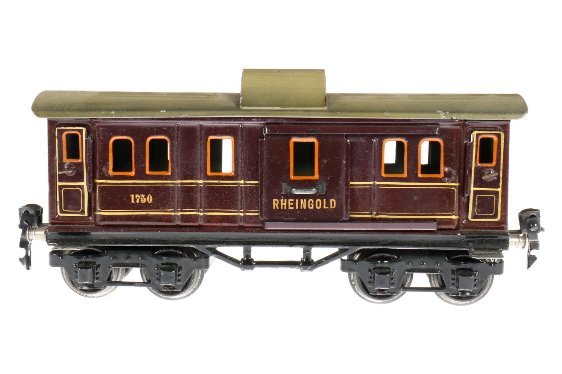 Märklin Rheingold-Gepäckwagen 1750, S 0, HL, mit 4 AT und 2 ST, 1 Trittstufe fehlt, 2 Fremdbohrungen