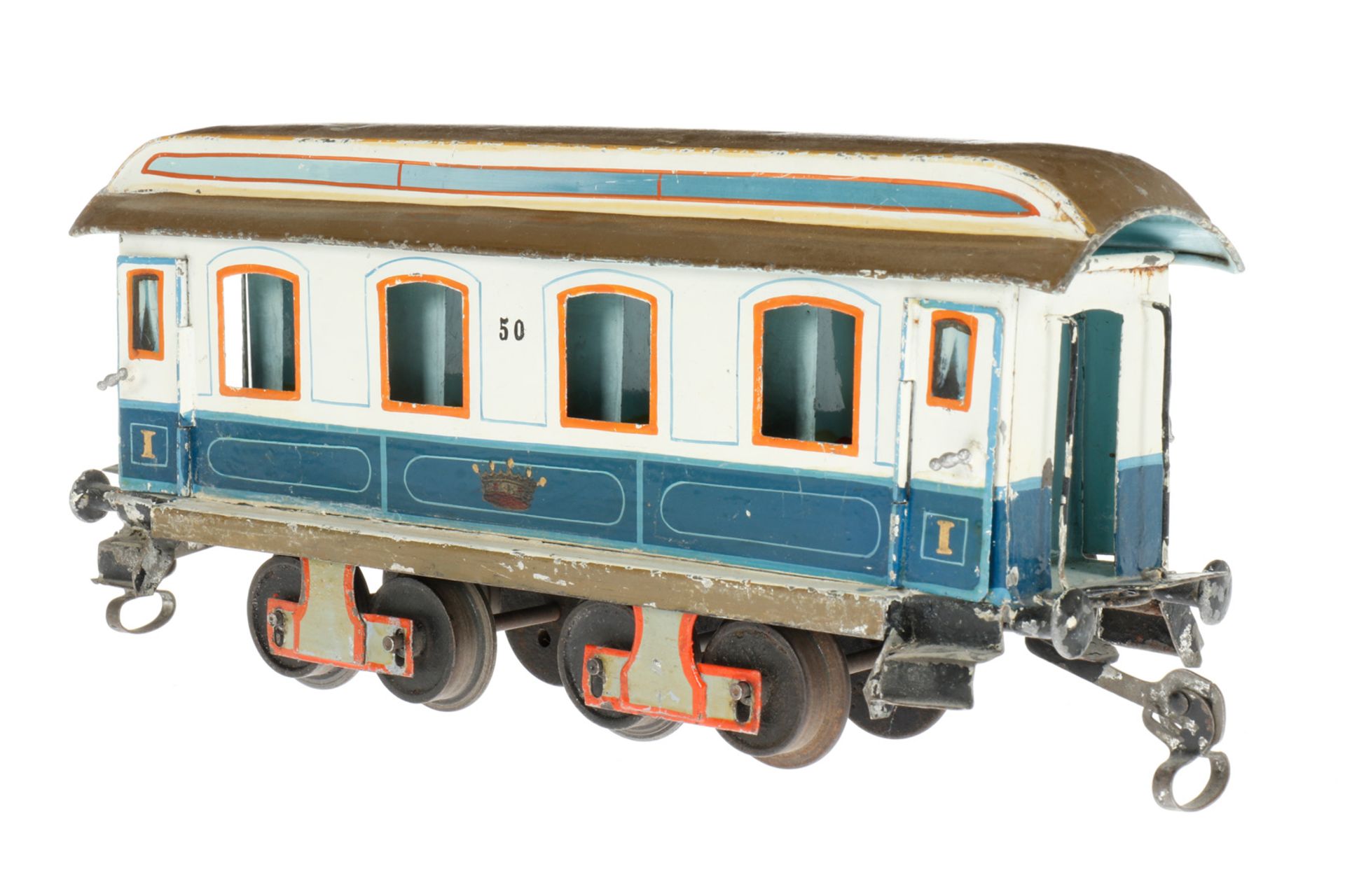 Märklin Personenwagen “50“ 1841 K, S 1, uralt, blau/weiß, HL, mit Inneneinrichtung, 4 AT und - Bild 2 aus 6