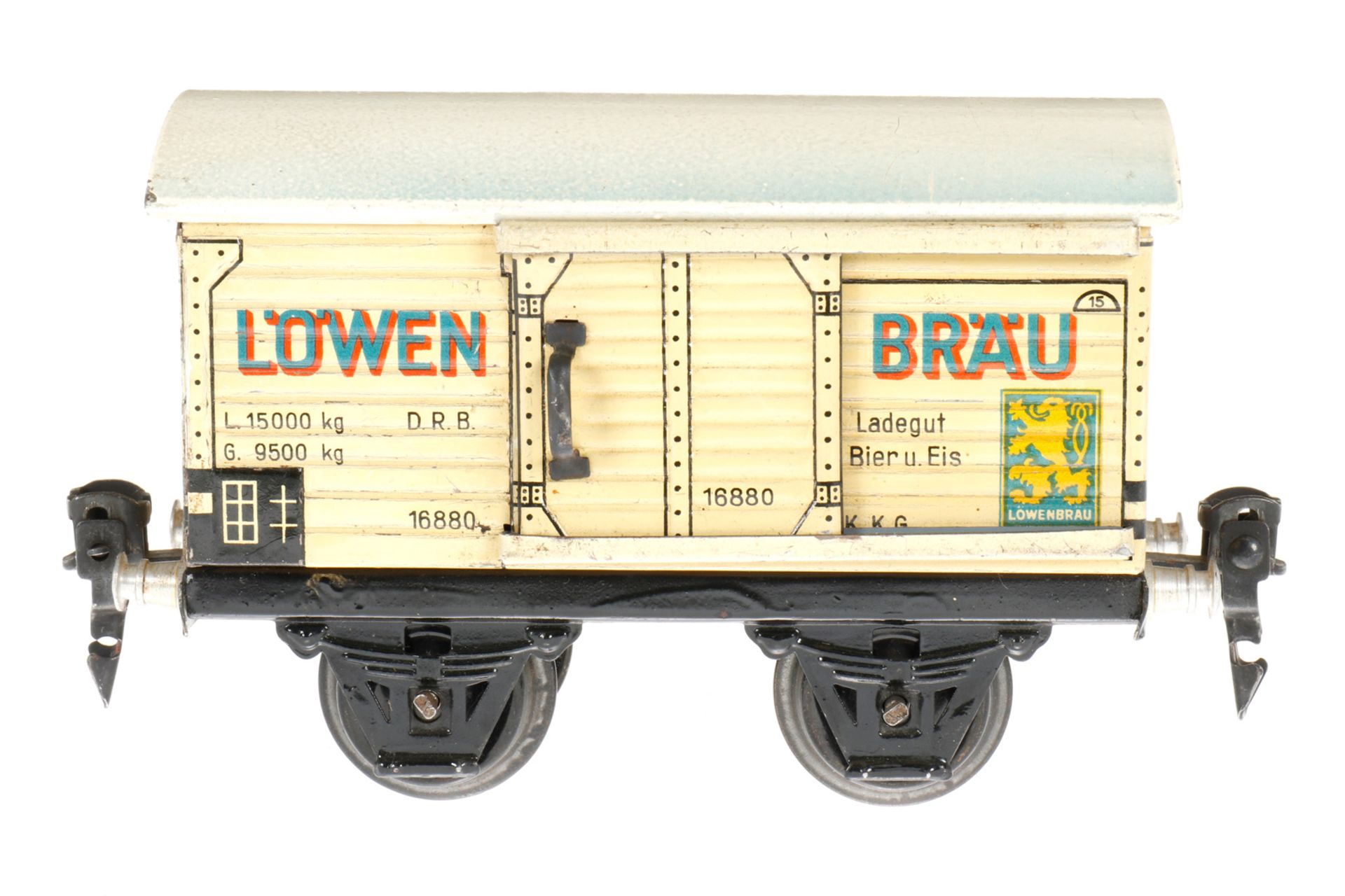 Märklin Löwenbräu Bierwagen 1688, S 0, CL, mit 1 ST, LS und gealterter Lack, L 13, Z 2-3