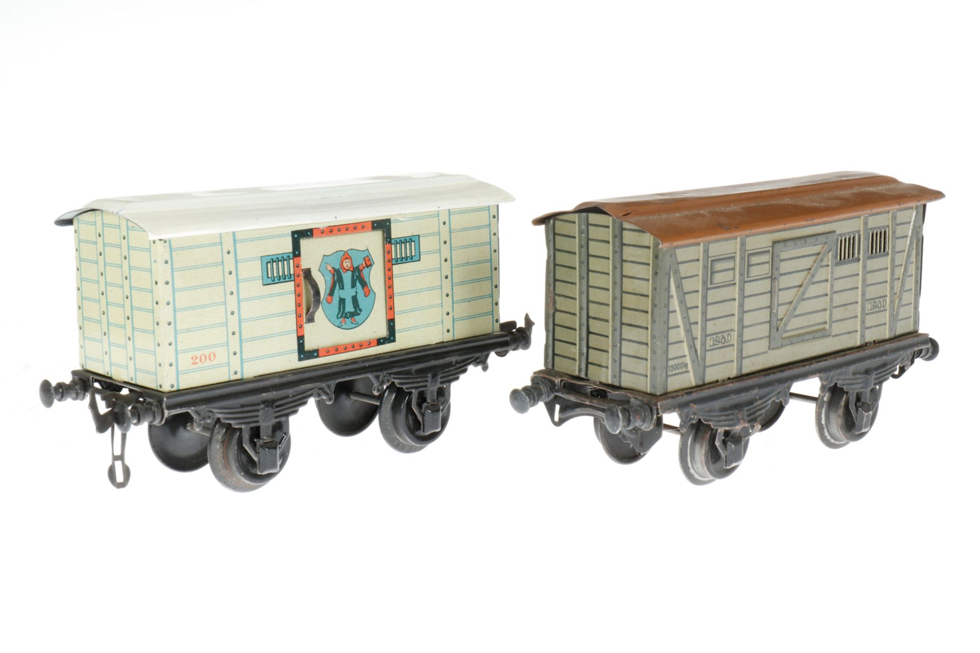 2 Bing Güterwagen 10/522 und 10328, S 1, CL, 1 ohne Kupplungen, LS und gealterter Lack, L 19, im - Bild 2 aus 3