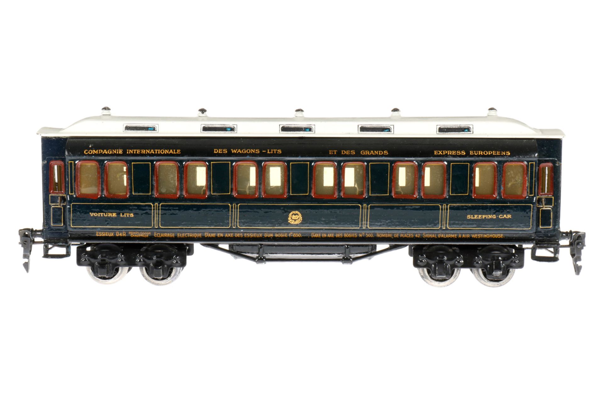 Märklin französischer Schlafwagen 1947 JG, S 0, HL, mit Inneneinrichtung und 4 AT, 1