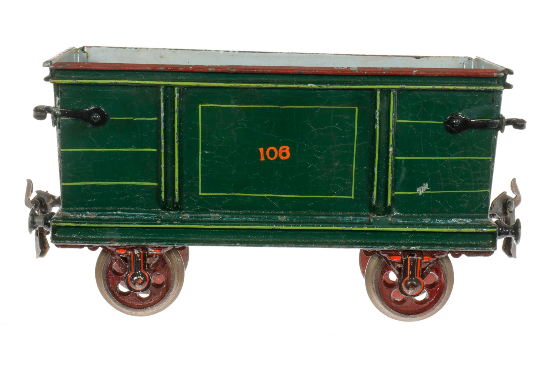 Märklin Rübenwagen “106“ 1832, S 2, uralt, HL, mit Gussrädern, LS und gealterter Lack, L 22, Z 2-3