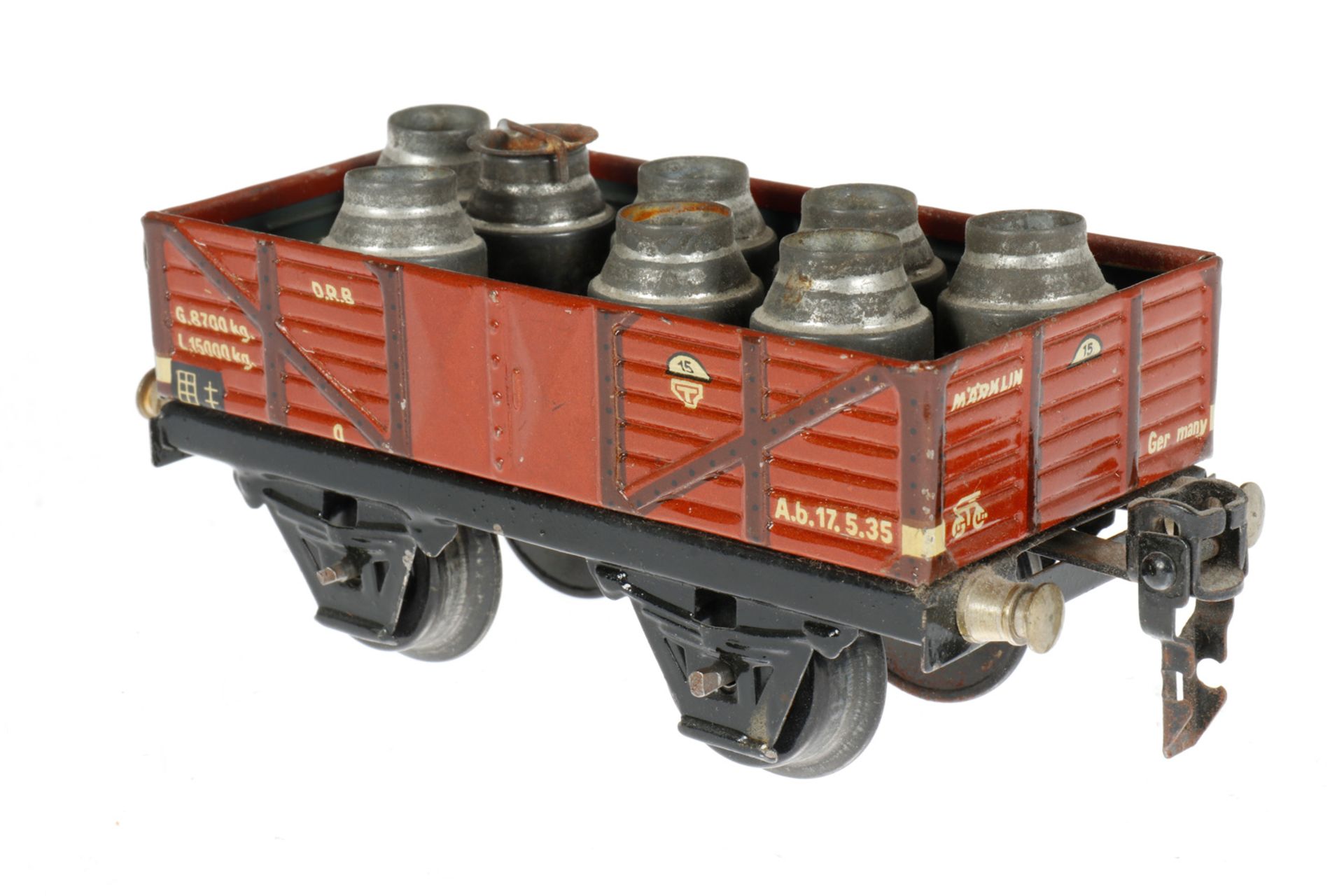 Märklin offener Güterwagen 1661, S 0, CL, beladen mit Milchkannen (Deckel fehlen), LS und gealterter - Image 3 of 4