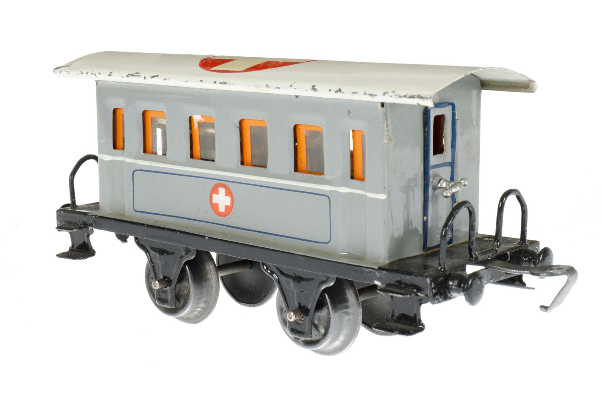 Märklin Sanitätswagen 1828 P, S 0, HL, mit Inneneinrichtung und 2 Bahren, LS und gealterter Lack, - Bild 2 aus 5