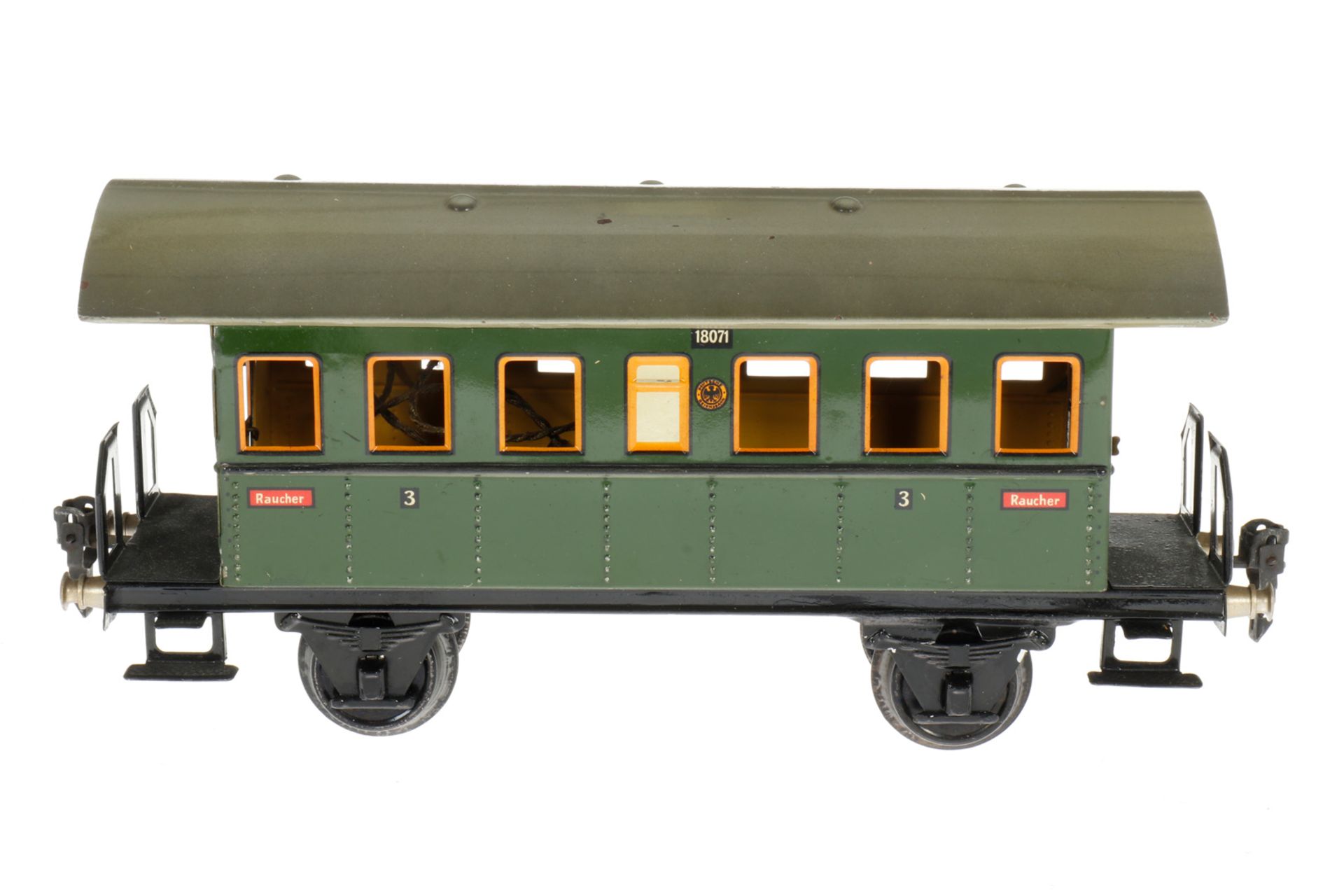 Märklin Personenwagen 1807, S 1, CL, mit 2 AT, LS an Rahmenbereichen ausgeb., gealterter Lack, L 27,