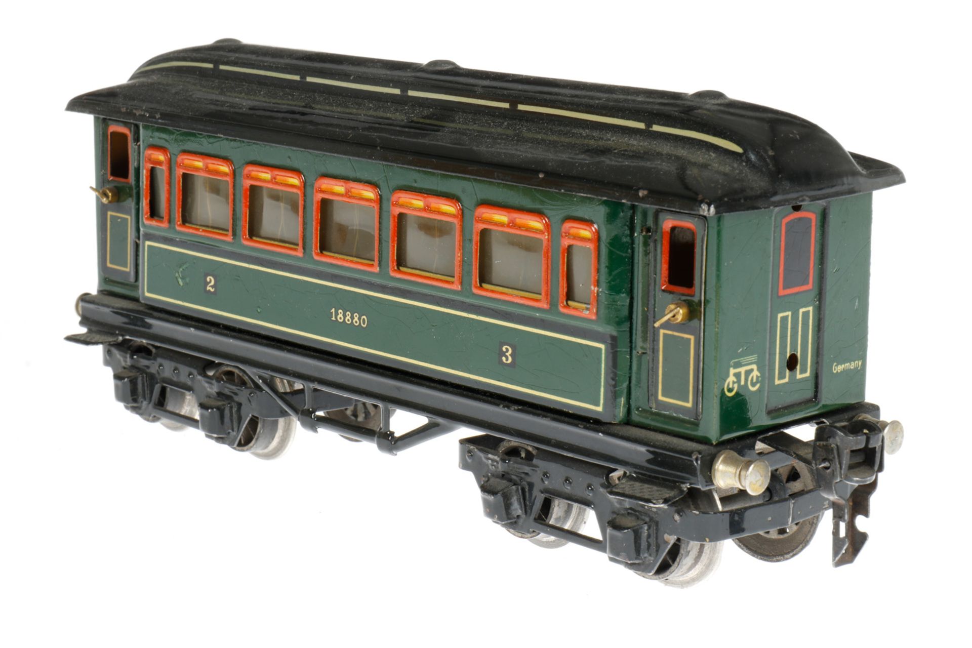 Märklin Personenwagen 1888, S 0, CL, mit Inneneinrichtung und 4 AT, kleine Austupfungen, LS und - Image 2 of 6