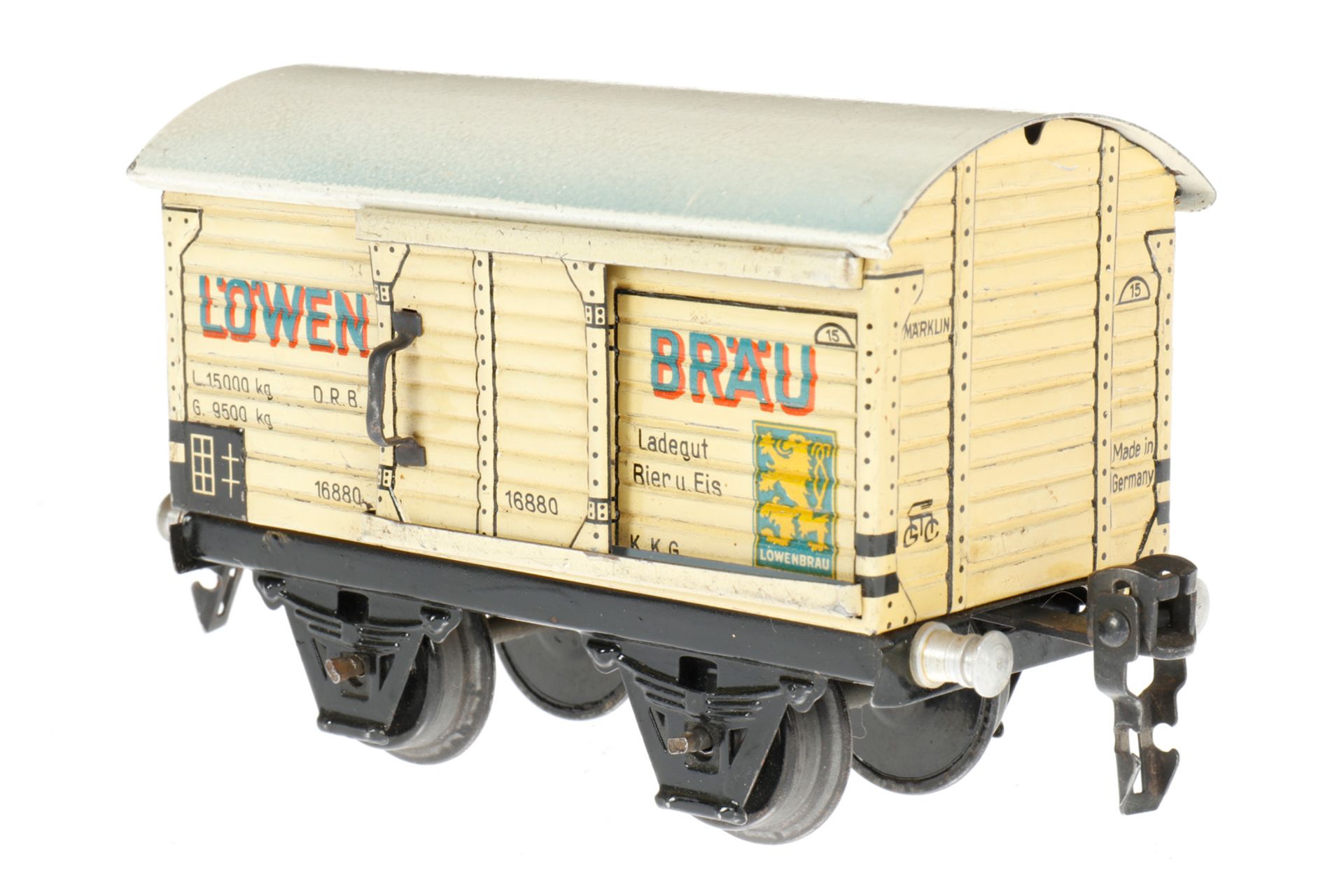 Märklin Löwenbräu Bierwagen 1688, S 0, CL, mit 1 ST, LS und gealterter Lack, L 13, Z 2-3 - Image 2 of 4