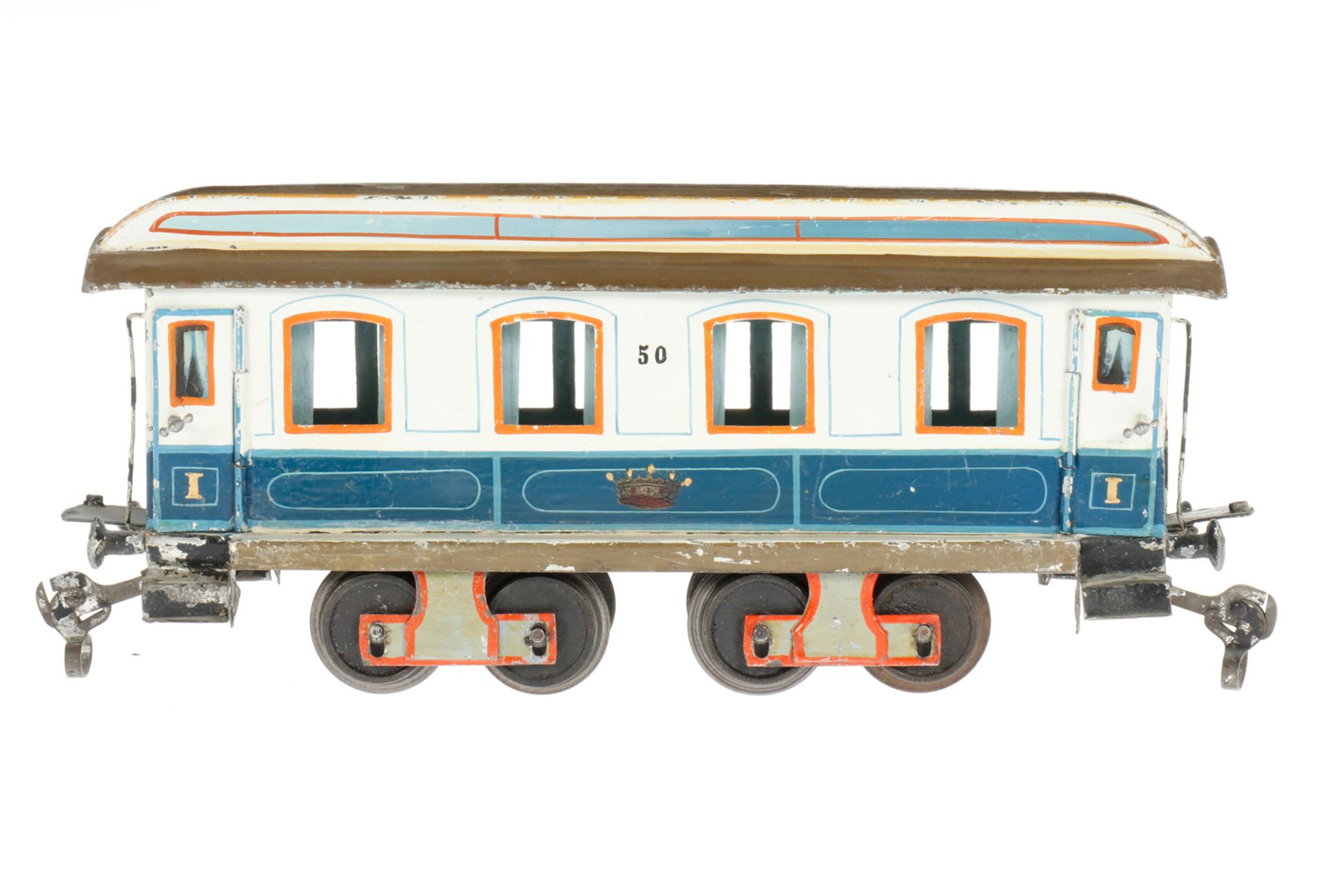 Märklin Personenwagen “50“ 1841 K, S 1, uralt, blau/weiß, HL, mit Inneneinrichtung, 4 AT und