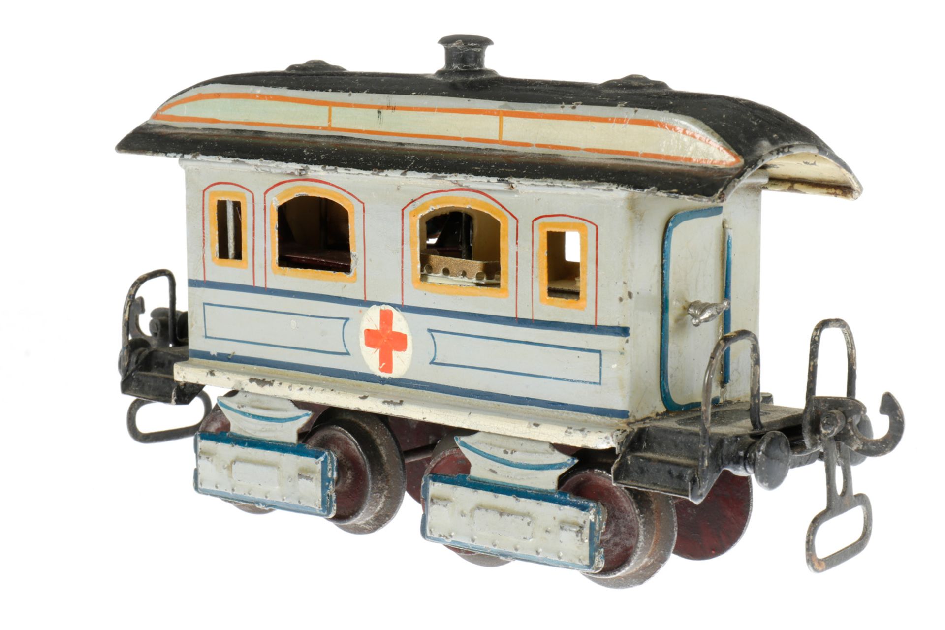 Märklin Sanitätswagen 1848, S 0, uralt, HL, mit Inneneinrichtung und 4 NB-Bahren, 2 AT, - Bild 3 aus 5