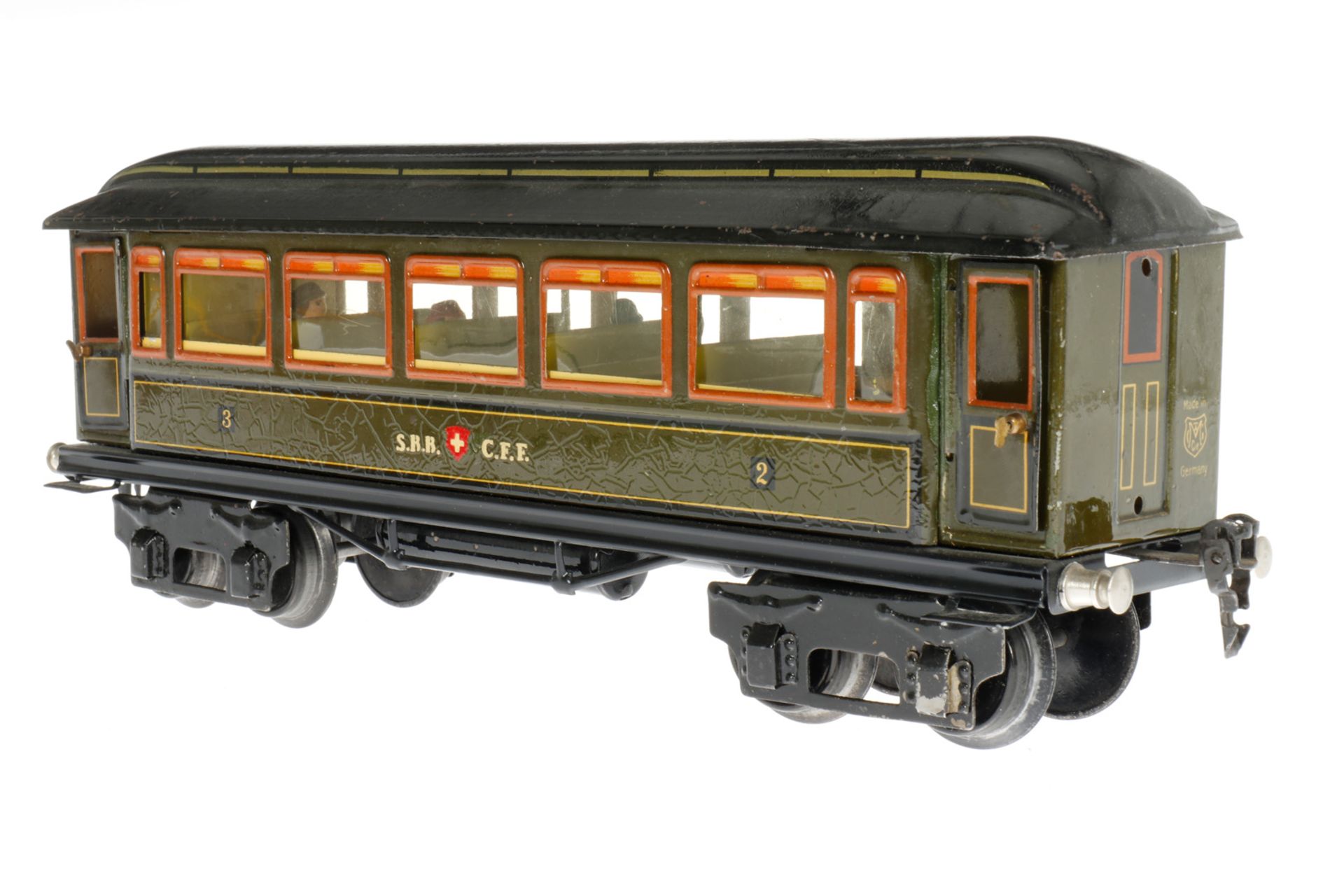 Märklin schweizer Personenwagen 1888, S 1, CL, mit Inneneinrichtung und 4 AT, LS und gealterter - Image 3 of 5