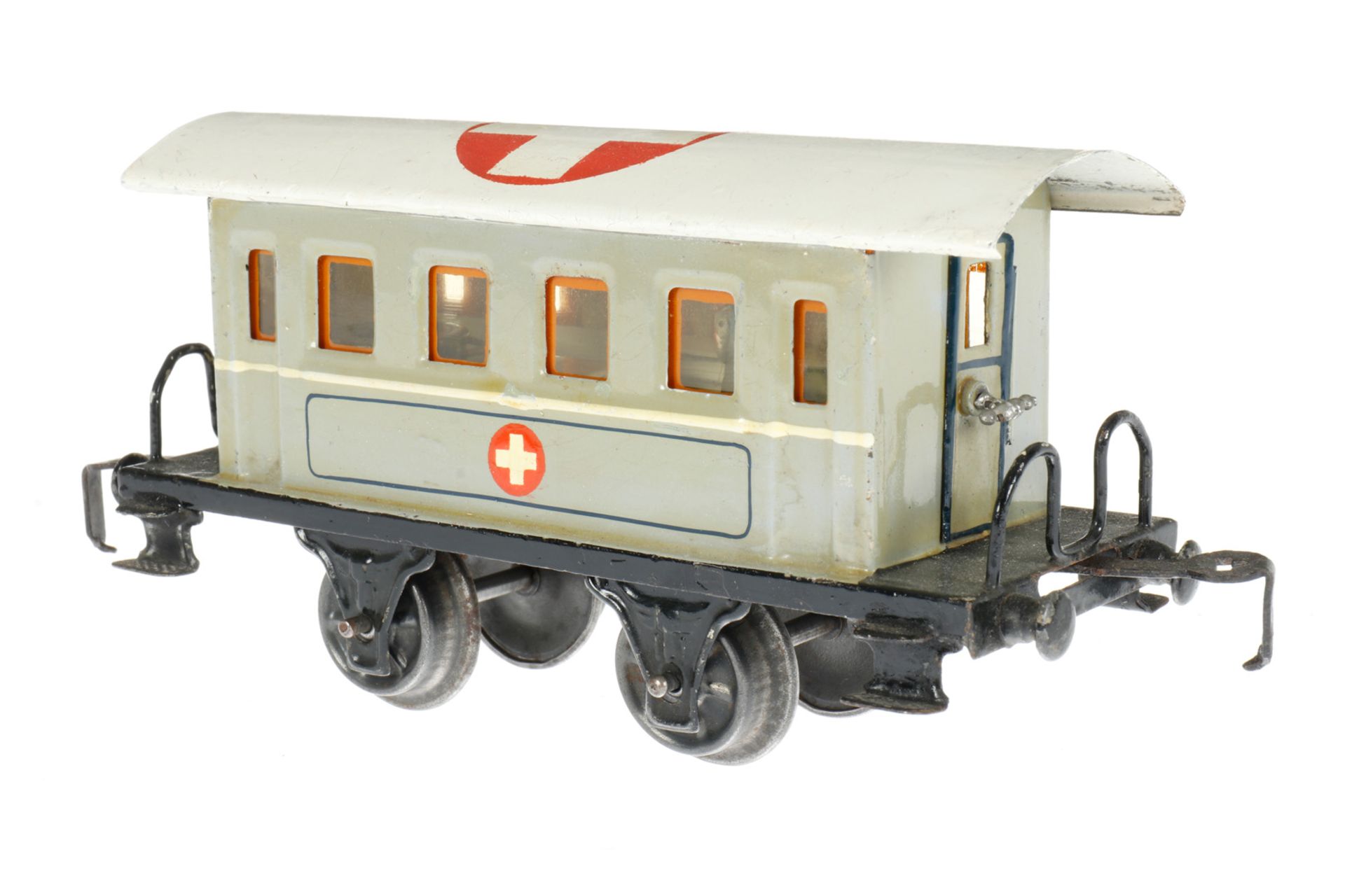 Märklin Sanitätswagen 1828 K, S 0, HL, mit Kücheneinrichtung und 4 AT, Rahmenbereich tw - Image 3 of 5