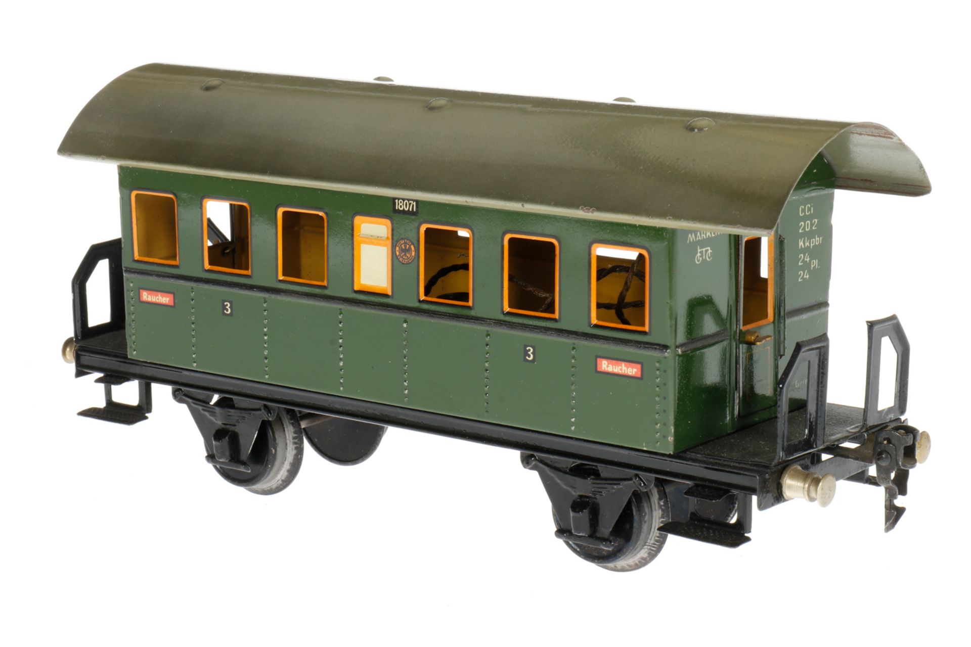 Märklin Personenwagen 1807, S 1, CL, mit 2 AT, LS an Rahmenbereichen ausgeb., gealterter Lack, L 27, - Bild 3 aus 5