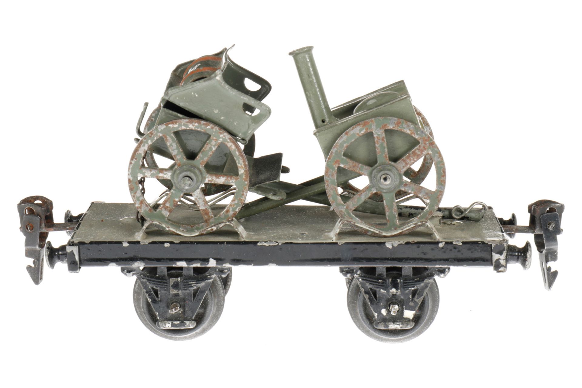Märklin Militär-Plattformwagen 1925/8400/9, S 0, uralt, HL, mit Feldküche und Protze, LS und