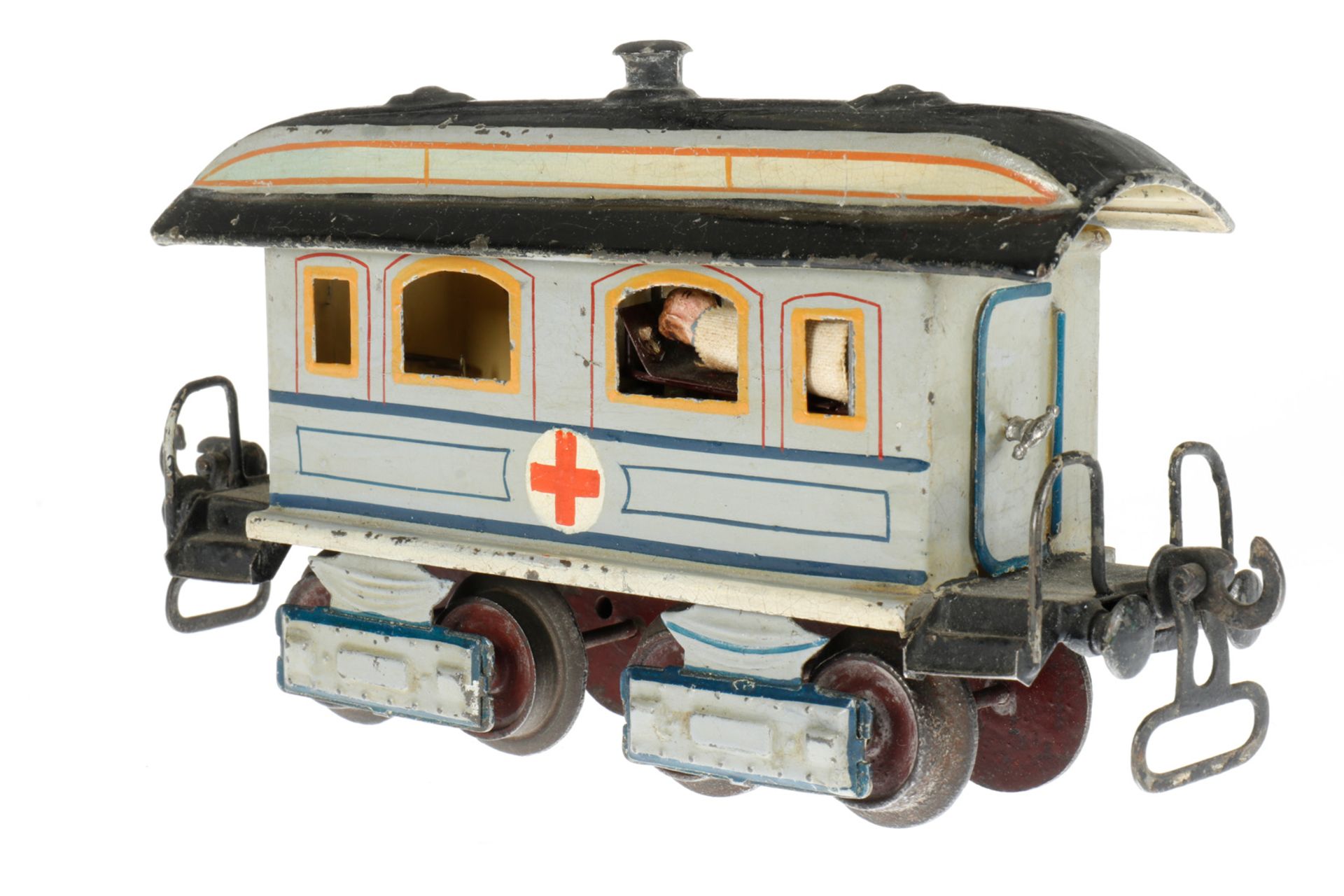 Märklin Sanitätswagen 1848, S 0, uralt, HL, mit Inneneinrichtung und 4 NB-Bahren, 2 AT, - Bild 2 aus 5