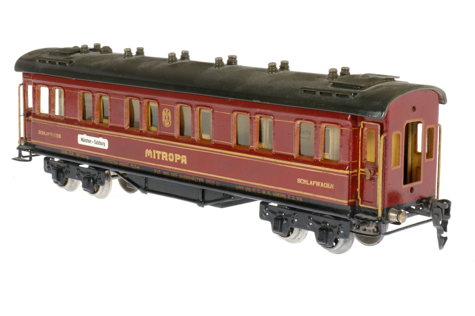 Märklin Mitropa Schlafwagen 1947 G, S 0, HL, mit Inneneinrichtung und 4 AT, Schilder ersetzt, tw - Image 3 of 5