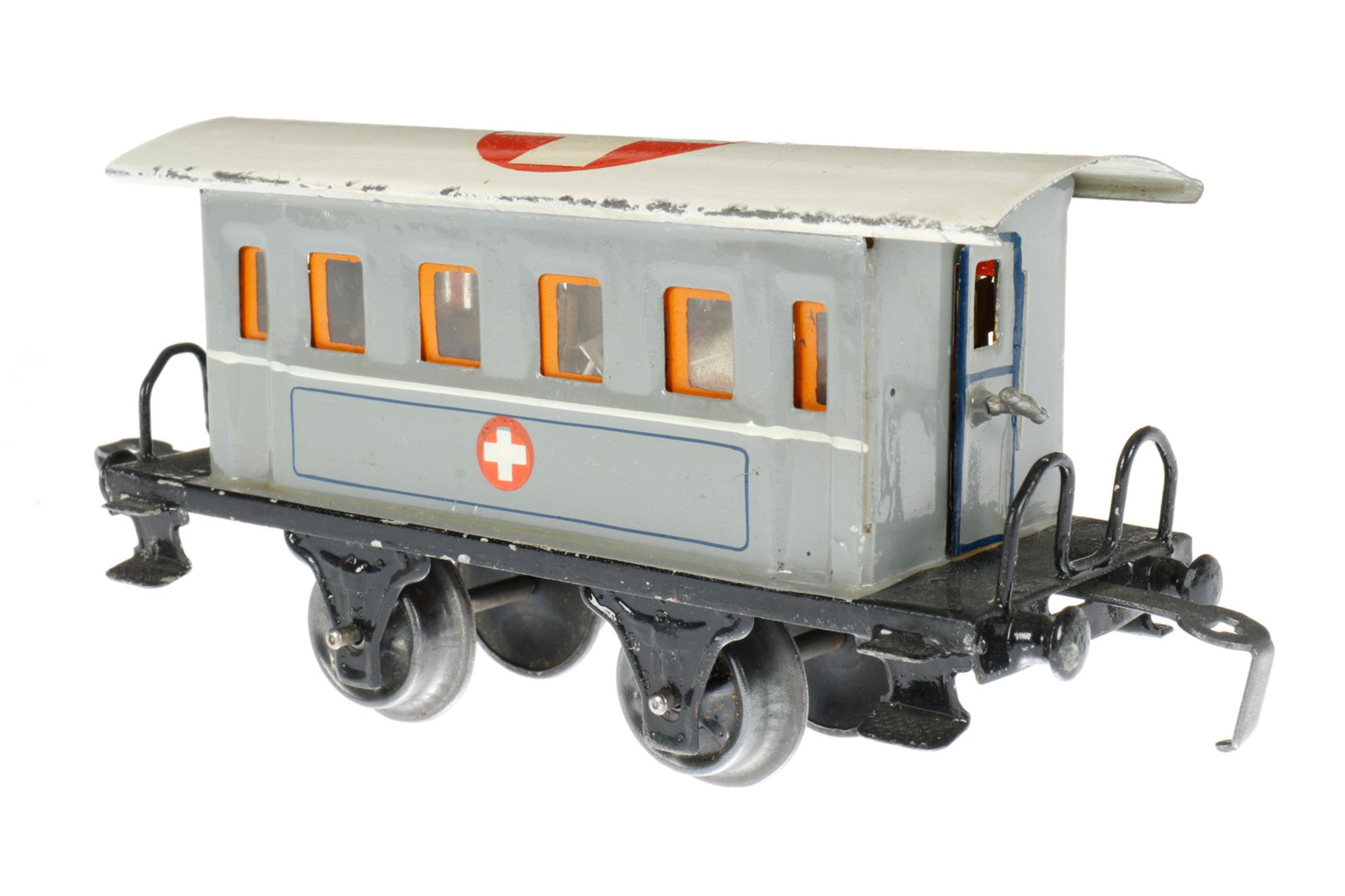 Märklin Sanitätswagen 1828 P, S 0, HL, mit Inneneinrichtung und 2 Bahren, LS und gealterter Lack, - Image 3 of 5