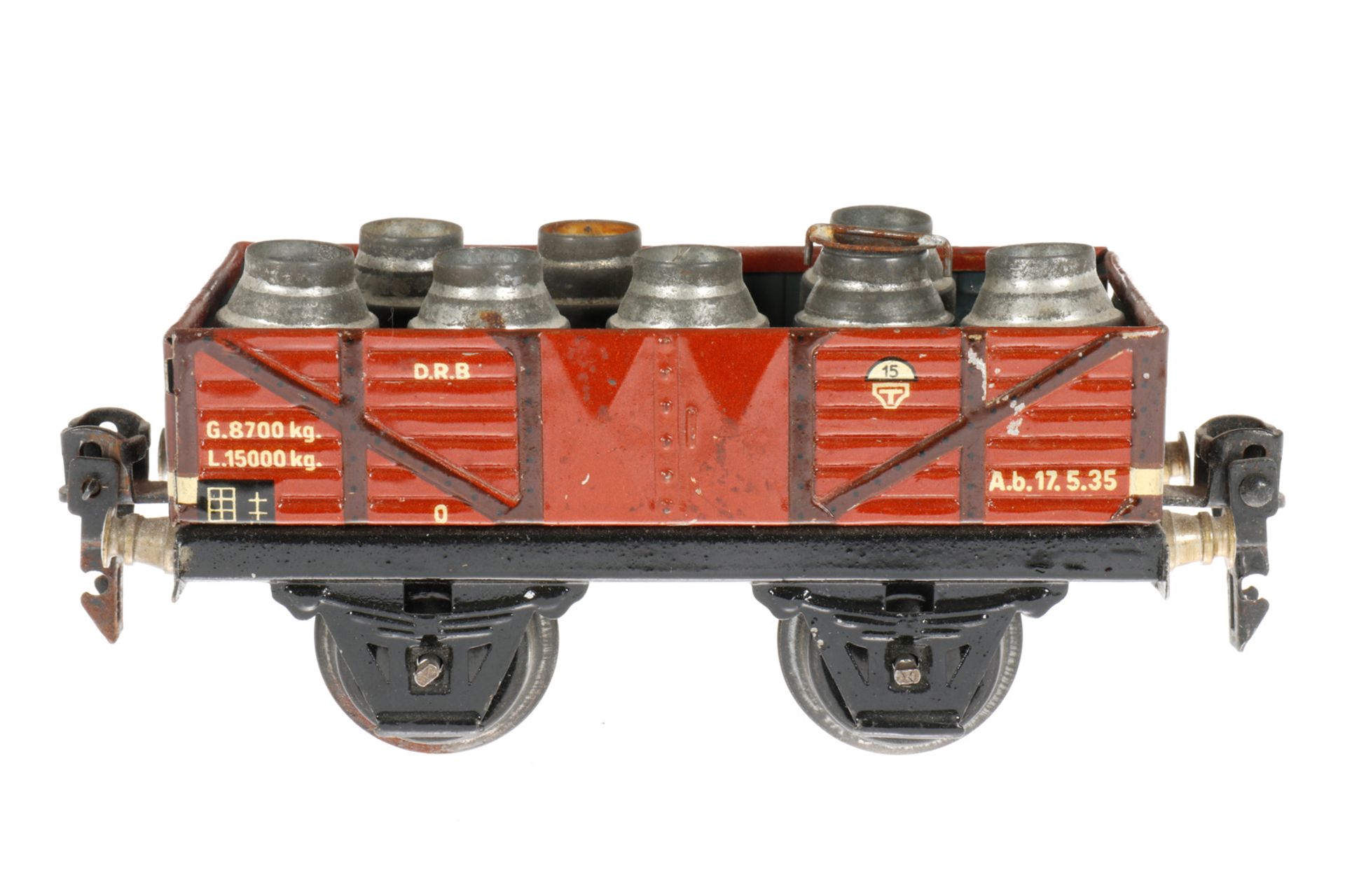 Märklin offener Güterwagen 1661, S 0, CL, beladen mit Milchkannen (Deckel fehlen), LS und gealterter