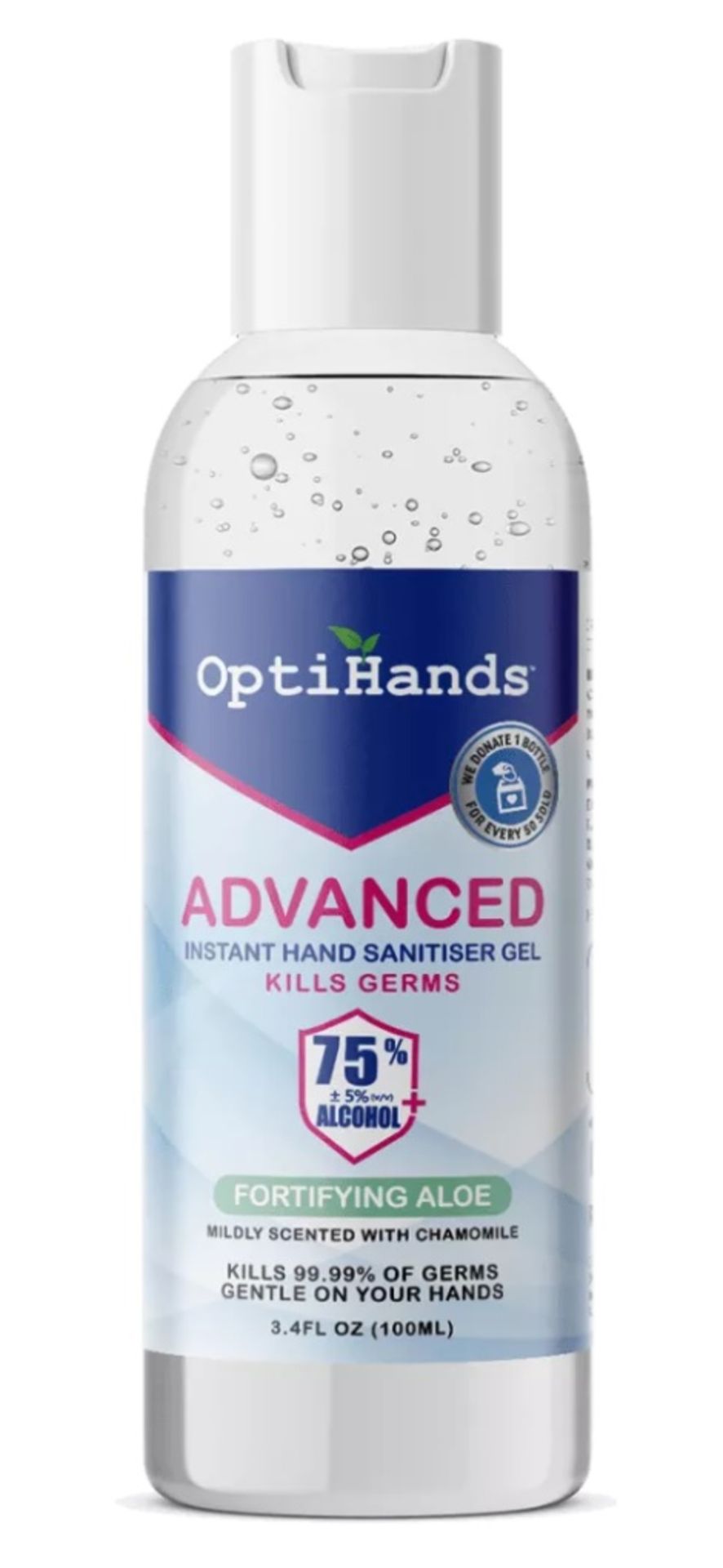 2 pallets of 6,480 bottles (12,960 bottles in total) of OptiHands Advanced Hand Sanitiser Gel – 100m