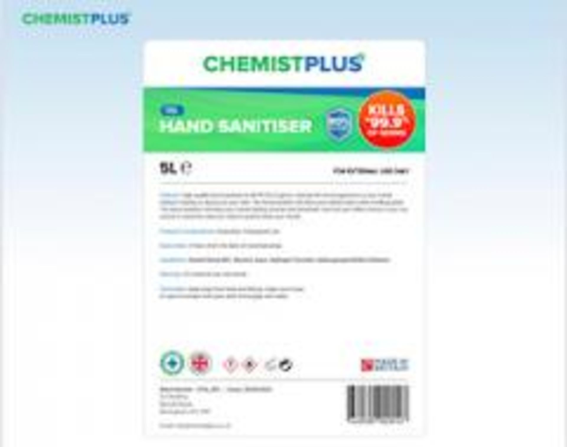 Lot of 10 x 5 Litre Hand Sanitiser by Chemist Plus - Image 2 of 2