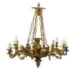 COPPIA DI LAMPADARI IN BRONZO DORATO, XIX-XX SECOLO