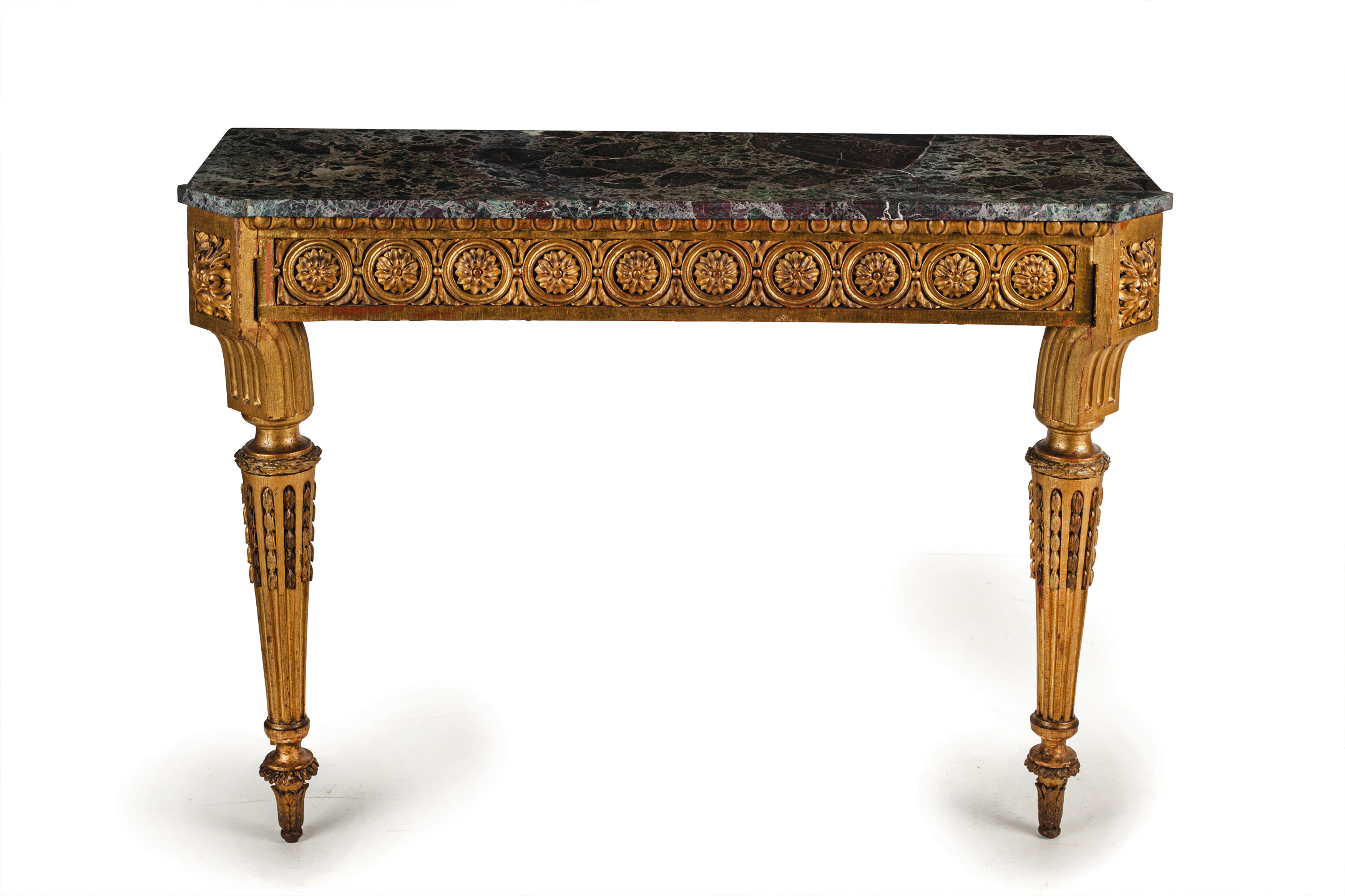 CONSOLE D'APPLIQUE IN LEGNO INTAGLIATO E DORATO, FRANCIA, FINE DEL XVIII SECOLO