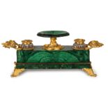 CALAMAIO IN MALACHITE E BRONZO DORATO, XIX SECOLO