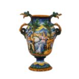 VASO DECORATIVO IN MAIOLICA POLICROMA, PROBABILMENTE MANIFATTURA MINGHETTI, BOLOGNA, CIRCA 1910-1920