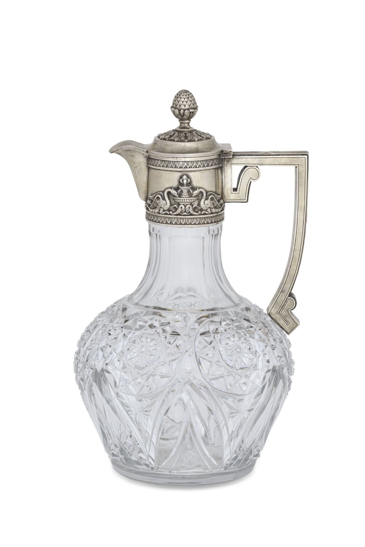 CARAFFA IN CRISTALLO E ARGENTO, MOSCA, 1908-1917, ORAFO K. FABERGE, BOLLO CON INSEGNE IMPERIALI