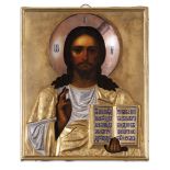 ICONA RAFFIGURANTE CRISTO CON RIZA IN ARGENTO PARZIALMENTE DORATO E SMALTI, MOSCA, 1908-1917