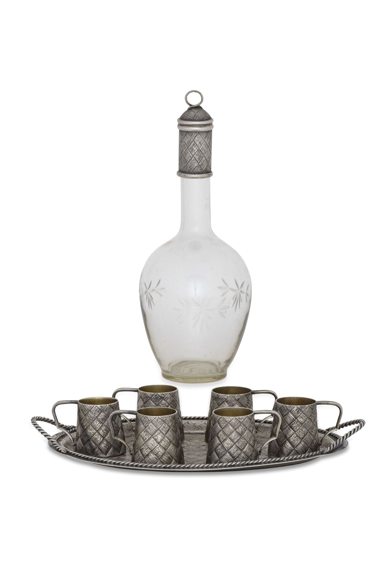 SET DA VODKA IN ARGENTO E CRISTALLO, MOSCA, 1890 CIRCA, ORAFO S. KAZAKOV