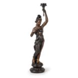 COPPIA DI SCULTURE IN METALLO E BRONZO PATINATO, XX SECOLO