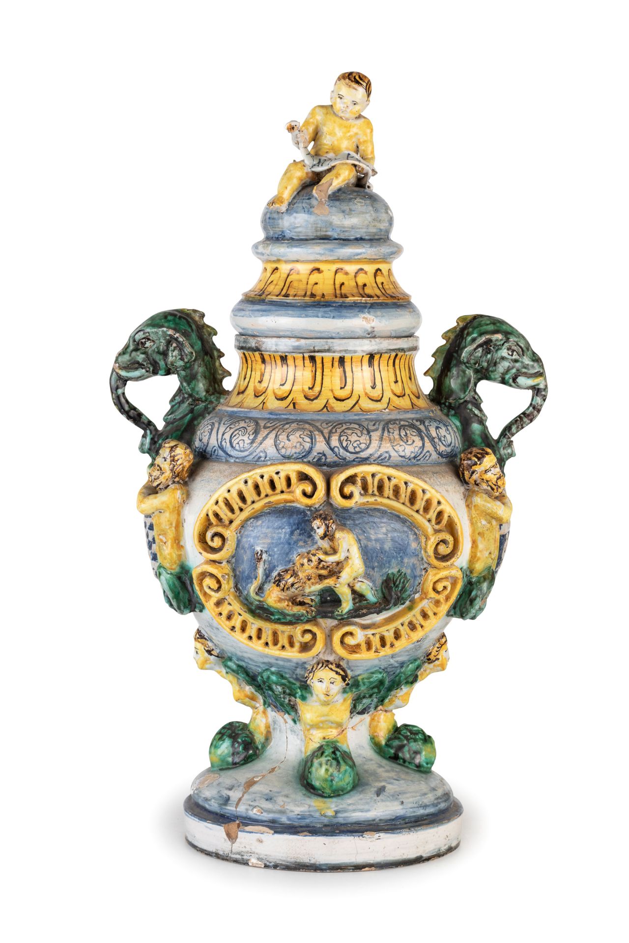 VASO IN MAIOLICA POLICROMA, FORNACE DEL XIX SECOLO