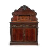 CREDENZA CON ALZATA IN LEGNO IN PIUMA DI MOGANO, REGNO DELLE DUE SICILIE, XIX SECOLO