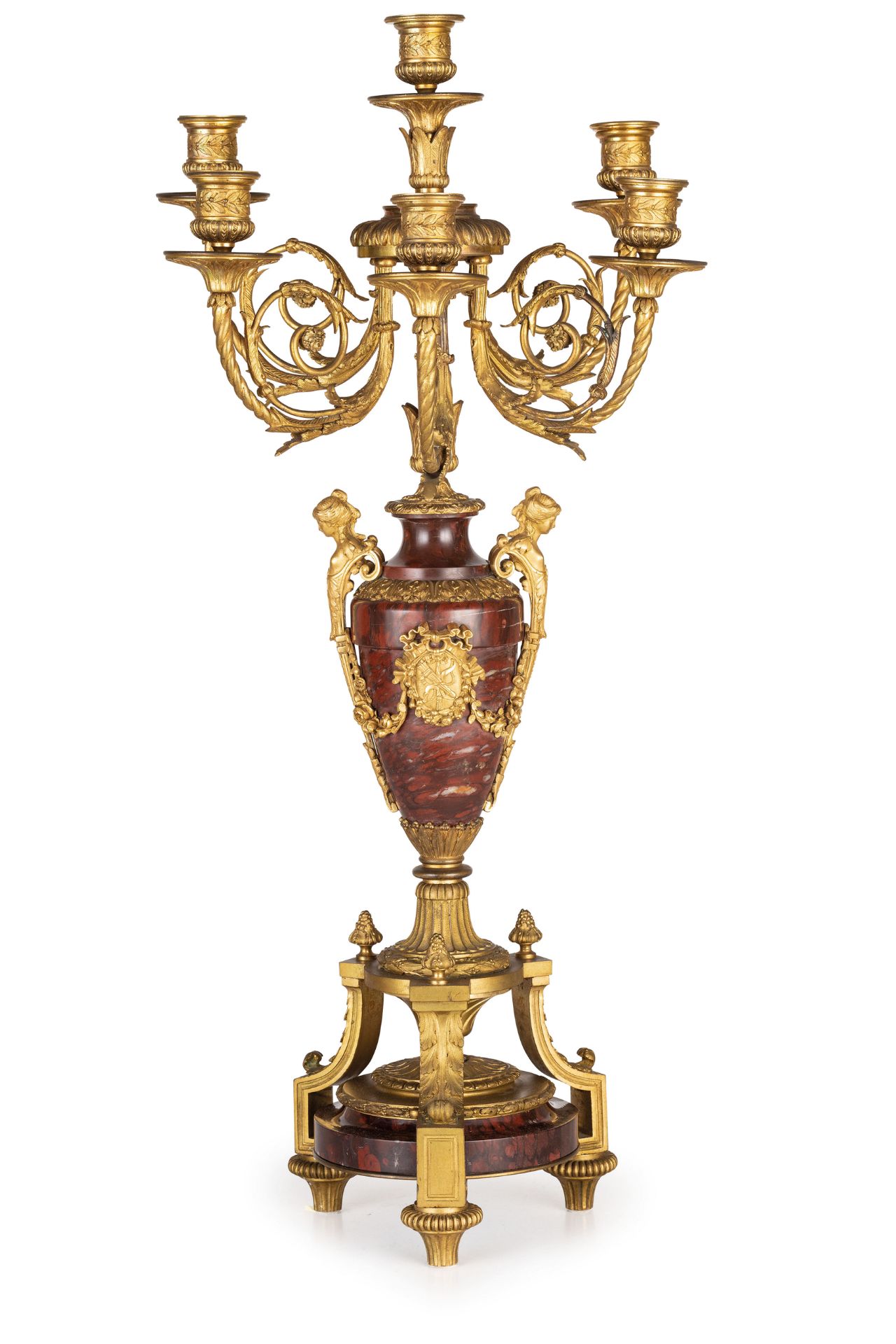 COPPIA DI CANDELABRI IN BRONZO DORATO E MARMO ROSSO, FRANCIA, SECONDA META' DEL XIX SECOLO - Image 2 of 2