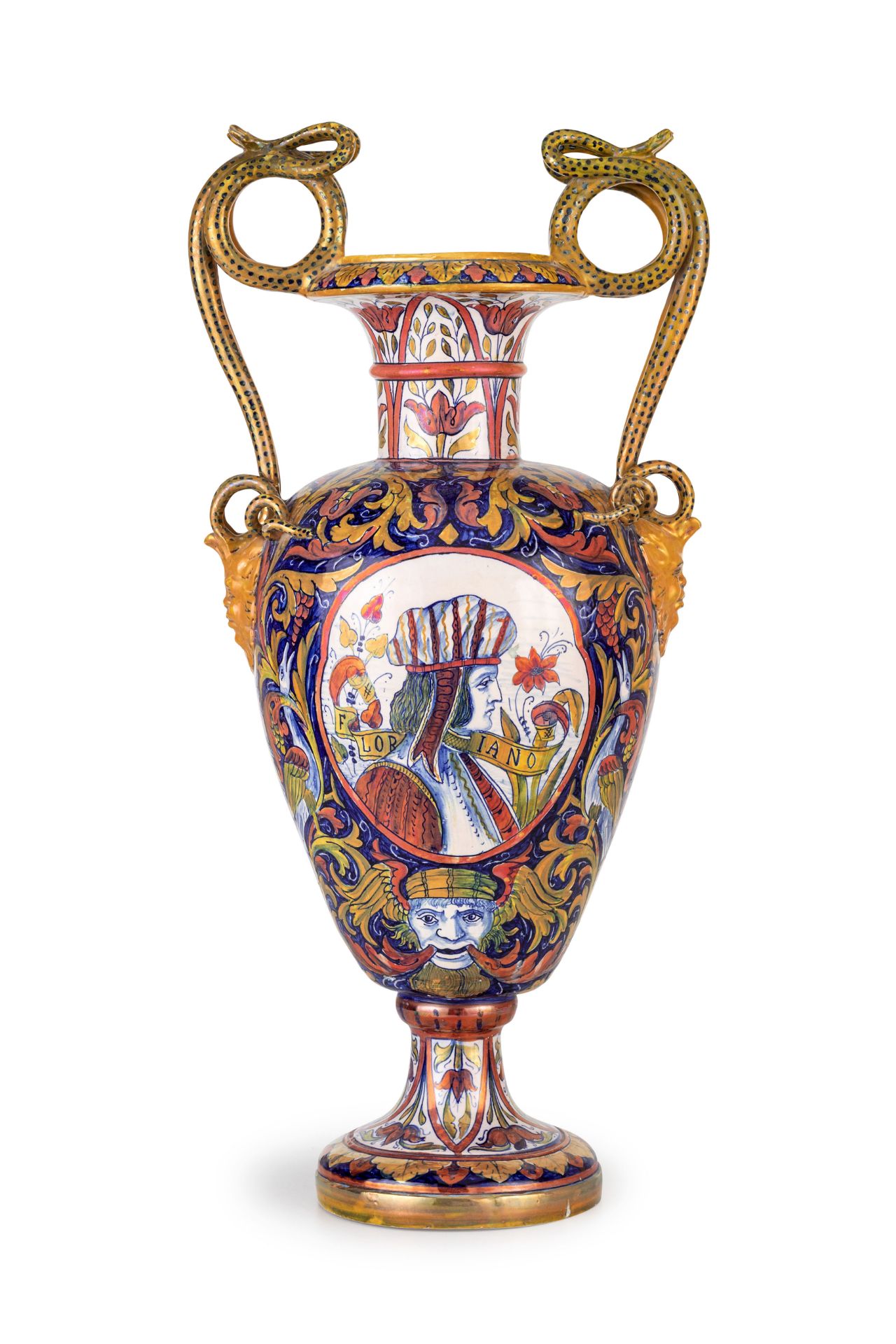 COPPIA DI GRANDI VASI IN MAIOLICA POLICROMA, FORNACE DI GUALDO TADINO, CIRCA 1900 - Image 2 of 2