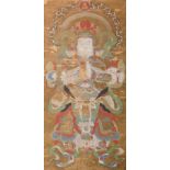 GRANDE DIPINTO SU SETA RAFFIGURANTE GUARDIANO BUDDHISTA, CINA, DINASTIA MING (1368-1644)