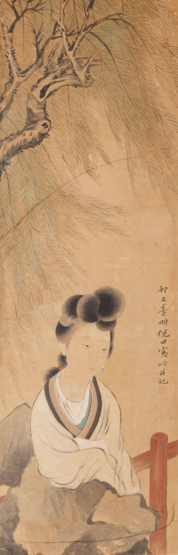 DIPINTO SU CARTA A COLORI RAFFIGURANTE FIGURA FEMMINILE, CINA, DINASTIA QING (1644-1912)