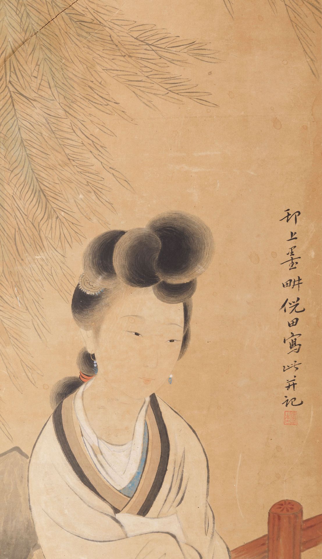 DIPINTO SU CARTA A COLORI RAFFIGURANTE FIGURA FEMMINILE, CINA, DINASTIA QING (1644-1912) - Bild 2 aus 2