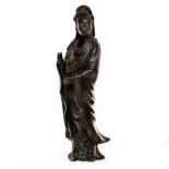 PREMIUM - GRANDE FIGURA DI GUANYIN IN BRONZO INTARSIATA IN ARGENTO, MARCHIO SHI-SOU