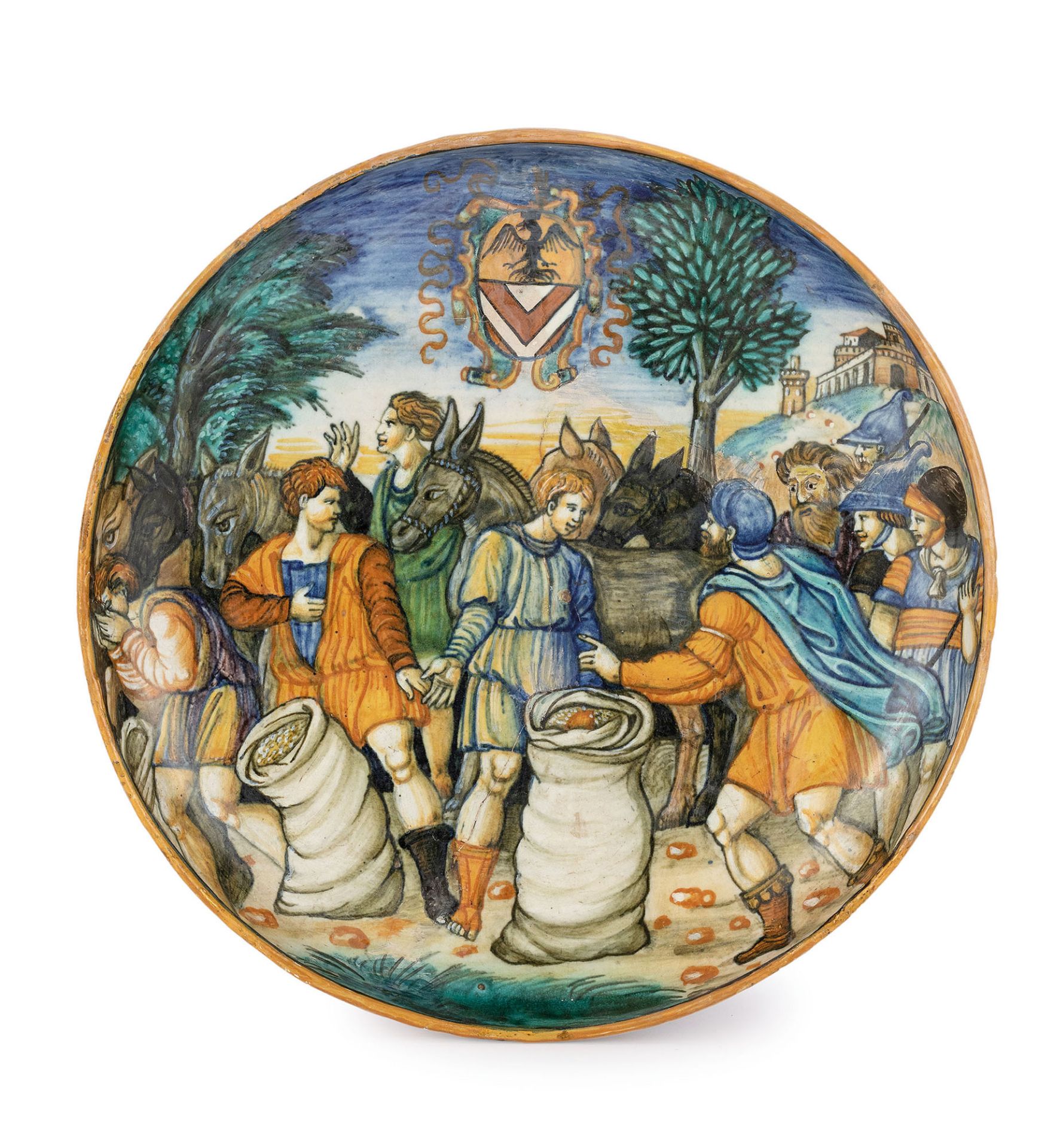 PIATTO IN MAIOLICA POLICROMA, FORNACE DI URBINO, DATATO 1549