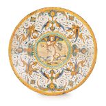 PIATTO IN MAIOLICA POLICROMA, FORNACE DI DERUTA, PRIMA META' DEL XVII SECOLO